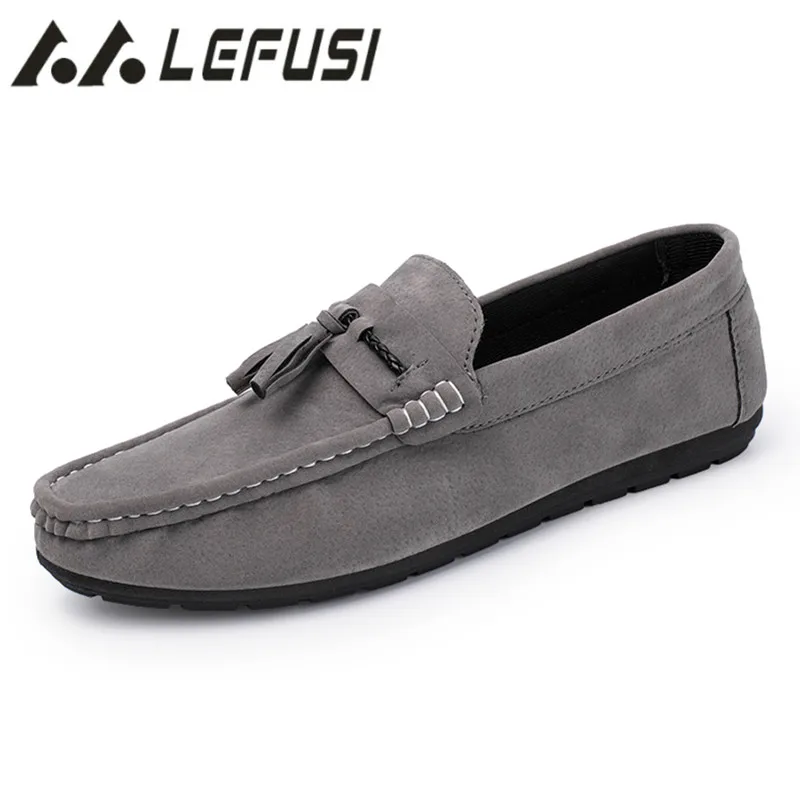 Men Leather Shoes Suede Loafers Shoes Breathable Soft Round Head Flat Slip-On Outdoor Moccasins Peas Casual Shoes Driving Shoes (1)