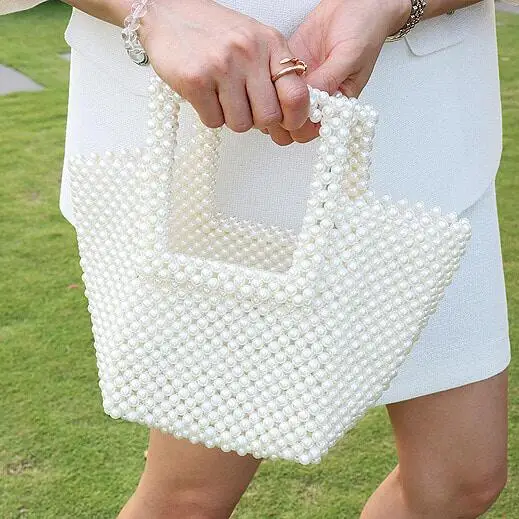 

Luxury Brand Hand-woven Pearl bags DIY Solid Color Women Beaded Handbag Elegant Evening Bag Retro Designer Quality Handbag