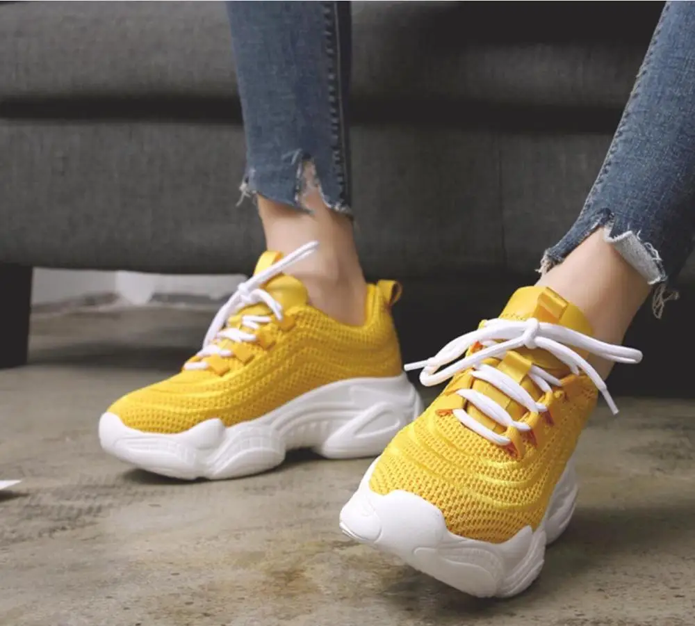 

Spring Women white High heels Casual Shoes Mesh Platform Breathable Women Sneakers Ladies White Trainers tenis Chaussure Femme