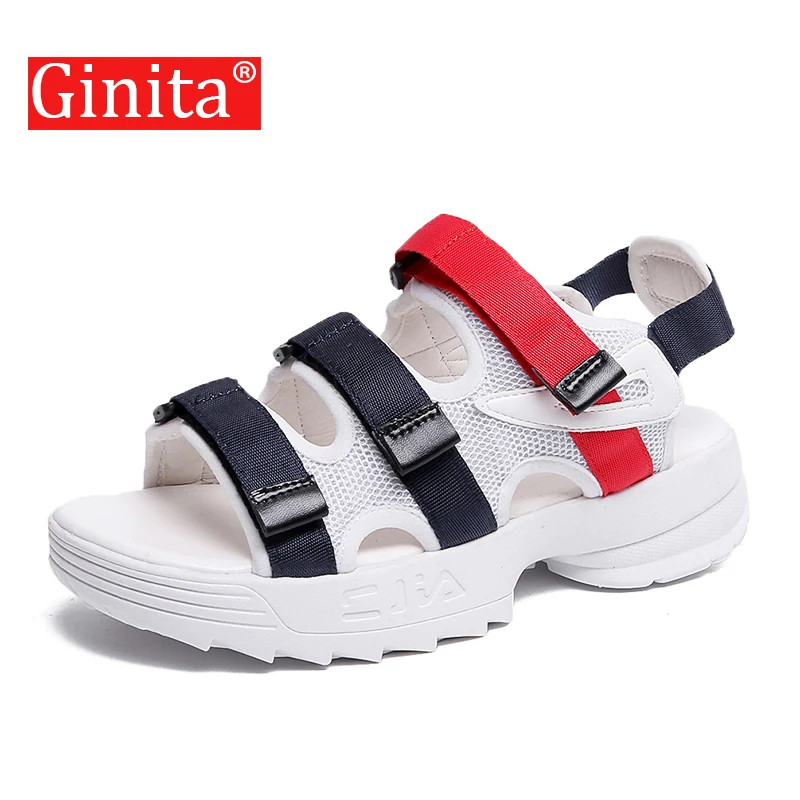 

Ginita 2019 Summer New Sandals Shoes Woman Fashion Thick Bottom Flat Platform Sandals PU Leather Ladies Sandals
