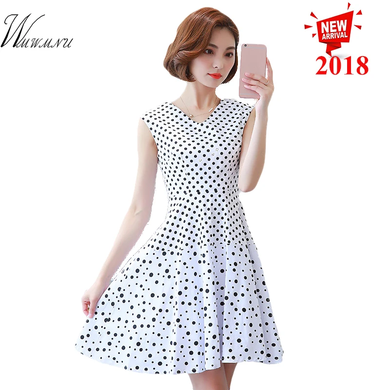 WMWMNUWomen жилет хлопок и лен платье 2018 новый летний волна точка печати тонкий нижняя