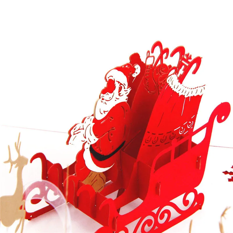  3D Laser Cut Handmade Santa Claus Elk Flying Sleigh Paper Invitation Greeting Cards PostCard Christ - 32791990314