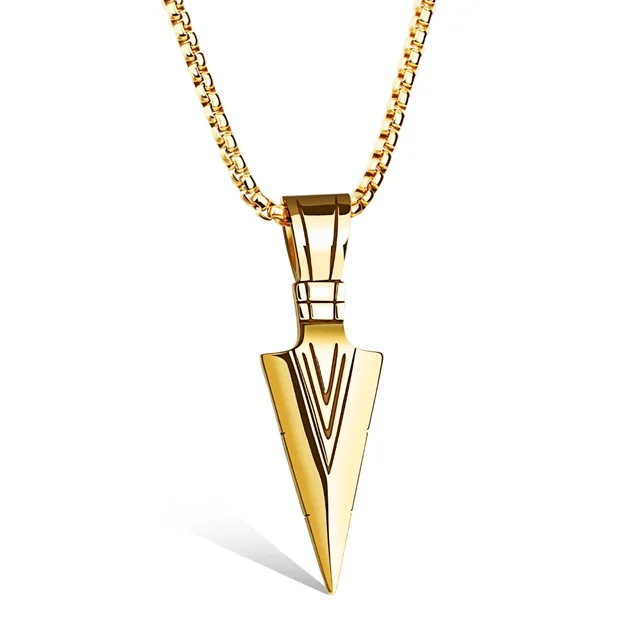 Cool Dormineering Engraved Big V Arrow Necklace Men, Gold