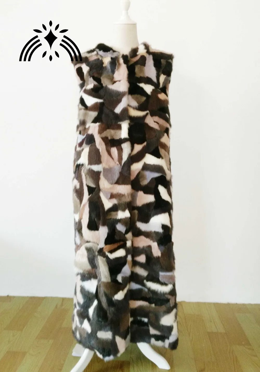 

Real genuine natural mink fur vest women fashion multi-color colorful long gilet girl's jacket