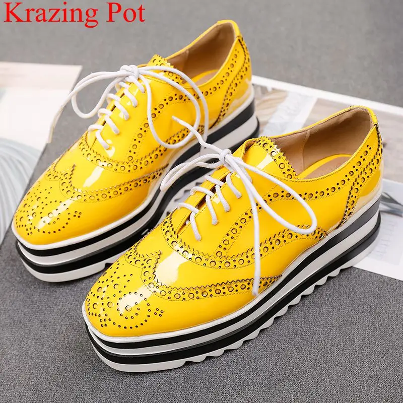 

superstar lace up platform thick bottom high heels wedge women pumps square toe sneaker casual elegant big size Oxford shoe L5f2