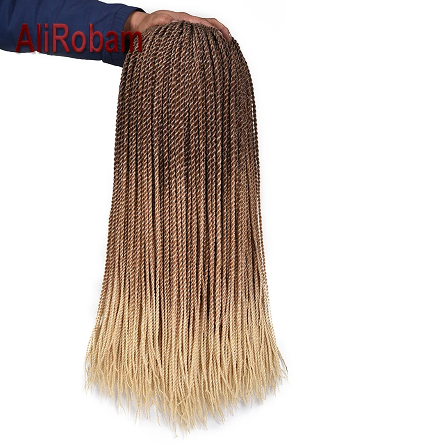 

AliRobam Senegalese Twist 24Inch Long Ombre Brown Colour Crochet Hair Synthetic Braids Braiding Hair Extensions 30 Strands/pack