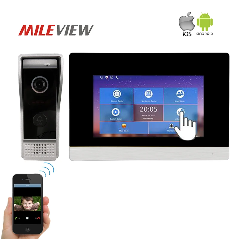 

Free Shipping 1.0MP 720P HD IP 7" Touch Screen Video Intercom Door Phone System Record Monitor for Android IOS Phone Remote View