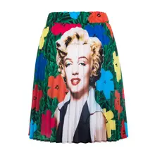 Женские туфли с цветочным принтом, короткий плиссированные Ретро эластичный Высокая талия юбка Женский Мэрилин Монро печати плиссированная юбка