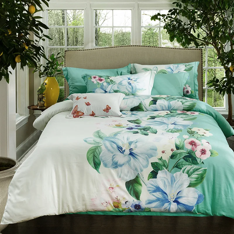 

New 100%Cotton Printed Colorful Garden Bedding set Silky Soft Duvet Cover set Bed Sheet Pillowcases Queen King Size 4pcs