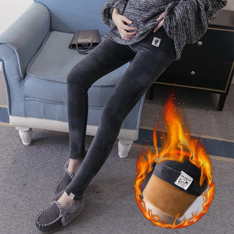 Pantalones de maternidad de terciopelo elástico espera pantalones ajustados ajustables para mujeres embarazadas grueso cálido embarazo Legging cálido invierno