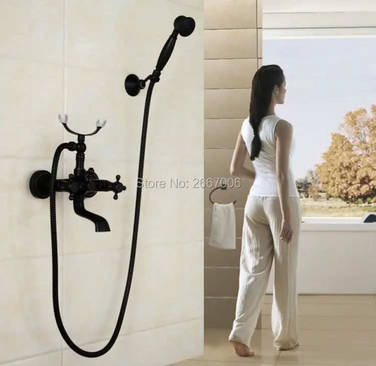 Free shipping Telephone Design Bathroom Wall Mount Bath faucet Black Plating Shower Faucet Set Bathtub Faucet Set ZR039