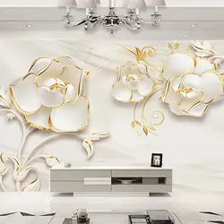 JiaSheMeiJu настенная бумага на заказ для спальни настенная бумага 3D роскошный золотой край белый цветок ТВ фон фото настенная бумага домашний