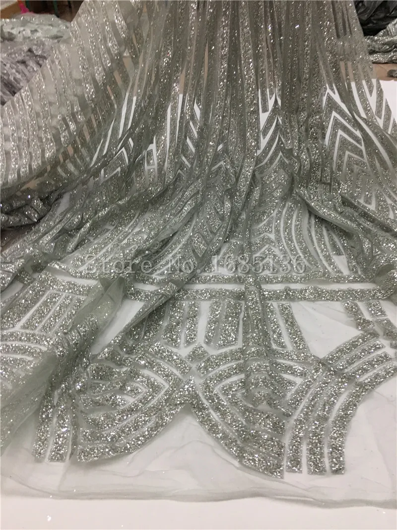 

Лидер продаж, H-80532 кружевная ткань с блестками в африканском стиле, новейший стиль, французское кружевное полотно с блестками серебристого цвета