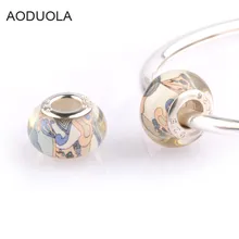 Aoduola 10 pçs padrão colorido contas de vidro murano ajuste pulseira encantos moda jóias femininas SZ-09