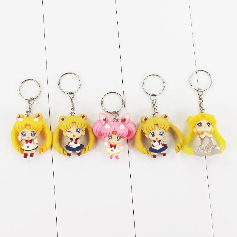 

Good quality Q version 5pcs/lot sailor moon PVC Action Figure Toys Collection Model Doll pendant keyring