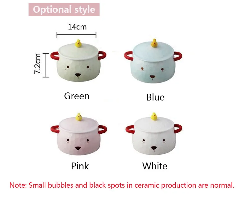 HOMI Creative Bear ceramics Bowl With lid Salad Ramen Soup Rice  Tableware Bowls Kids Food Container Instant noodles For Kitchen03_