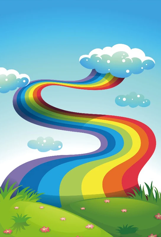 

Laeacco Cartoon Rainbow Stair Clouds Grassland Baby Photography Backgrounds Customized Photographic Backdrops For Photo Studio