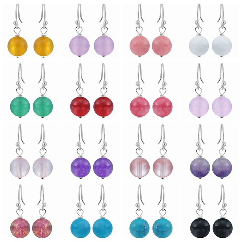 

CHENGXUN Natural Round Multiple Colorful Loose Stone Beads Dangling Earring Spring Summer Drop Earrings for Women Teen Girls