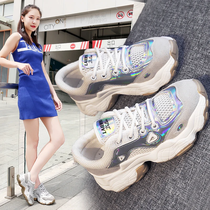 

CAMTOO Women Sneakers Bright Color Thick Bottom Mesh Breathable Fashion Shoes Summer Women's Casual Sneakers Ladies Flats