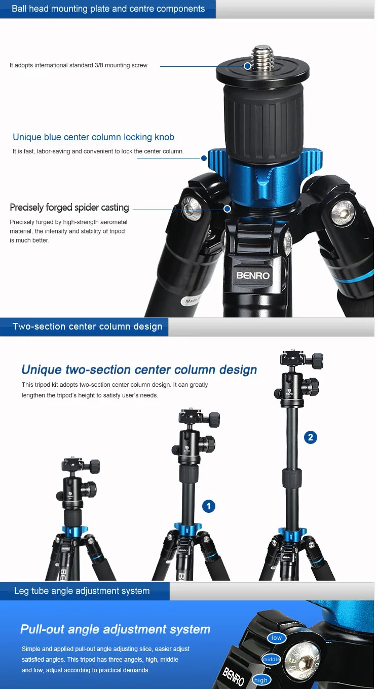 Benro A0292TB00 Профессиональный алюминиевый штатив для SLR камеры 5 Трипод+ B00 шариковая головка+ сумка для переноски комплект