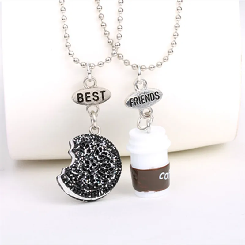 Free shipping Best Friends BFF pendant bead chain necklace fastfood coffee glitter biscuit kids jewelry lead nickel free