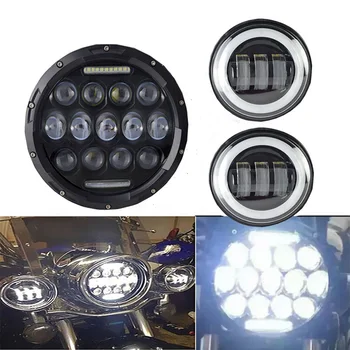 

High/Low beam 75W Motorcycle 7'' led headlight + 4.5 inch 30W White angel eyes led passing fog lamp kit for harley