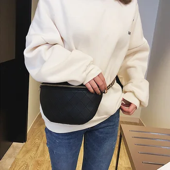 

Women Waist Bag Fashion Woman's Chest Bags High Quality Leather Ladies Fanny Pack Black Chain Crossbody Bag Travel Mobile Purse