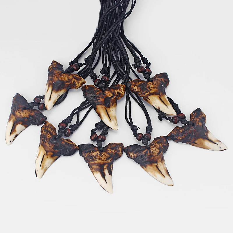 Wholesales 6Pcs Faux Yak Bone Brown Shark Tooth Teeth Pendant Resin
