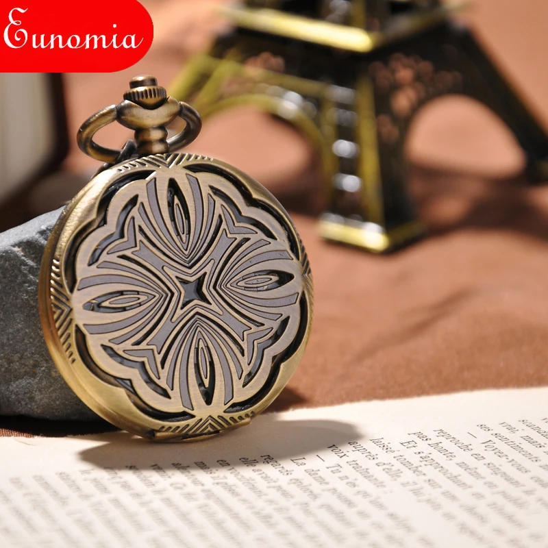 

Vintage Bronze Round Case Mechanical Hand Winding Pocket Watch Fashion Cool Designer Luxury Gift Brand Antique Analog Watch