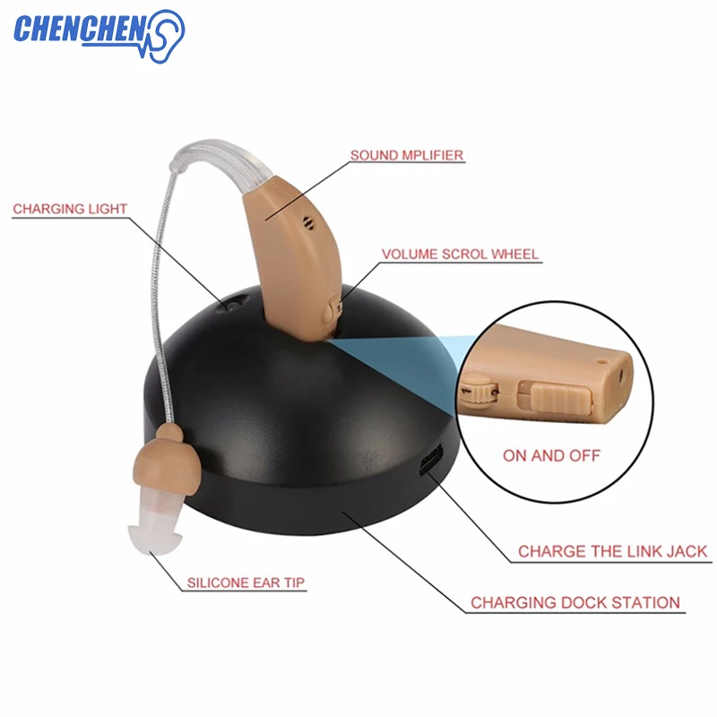 Hearing Aid Rechargeable Behind The Ear Light Wear Comfortable