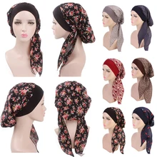 De moda islámica damas abrigo bajo hijab tapas Impresión de flores las mujeres hiyab interior tapa pañuelo de cabeza musulmán capó de turbante listo para usar