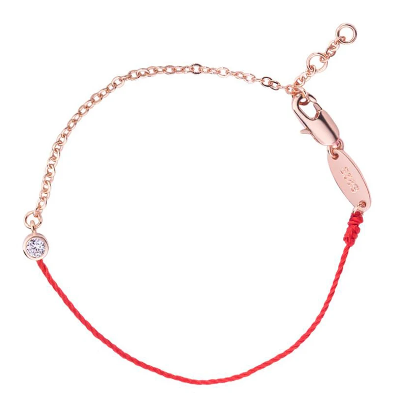 KOFSAC очаровательные 925 серебряные браслеты для женщин, изысканный круглый кристалл, на удачу, красная веревка, розовое золото, браслет-цепочка, браслеты, ювелирное изделие, подарок
