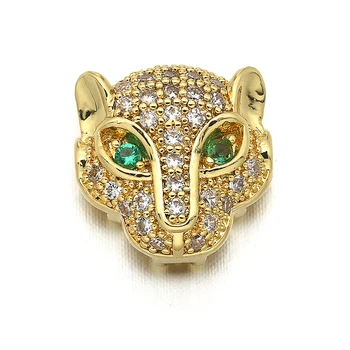 

11*11mm Brass Cubic Zirconia Leopard Charms Spacer Beads for DIY Jewelry Findings Accessories, Hole: 1.7mm, Model: VZ115