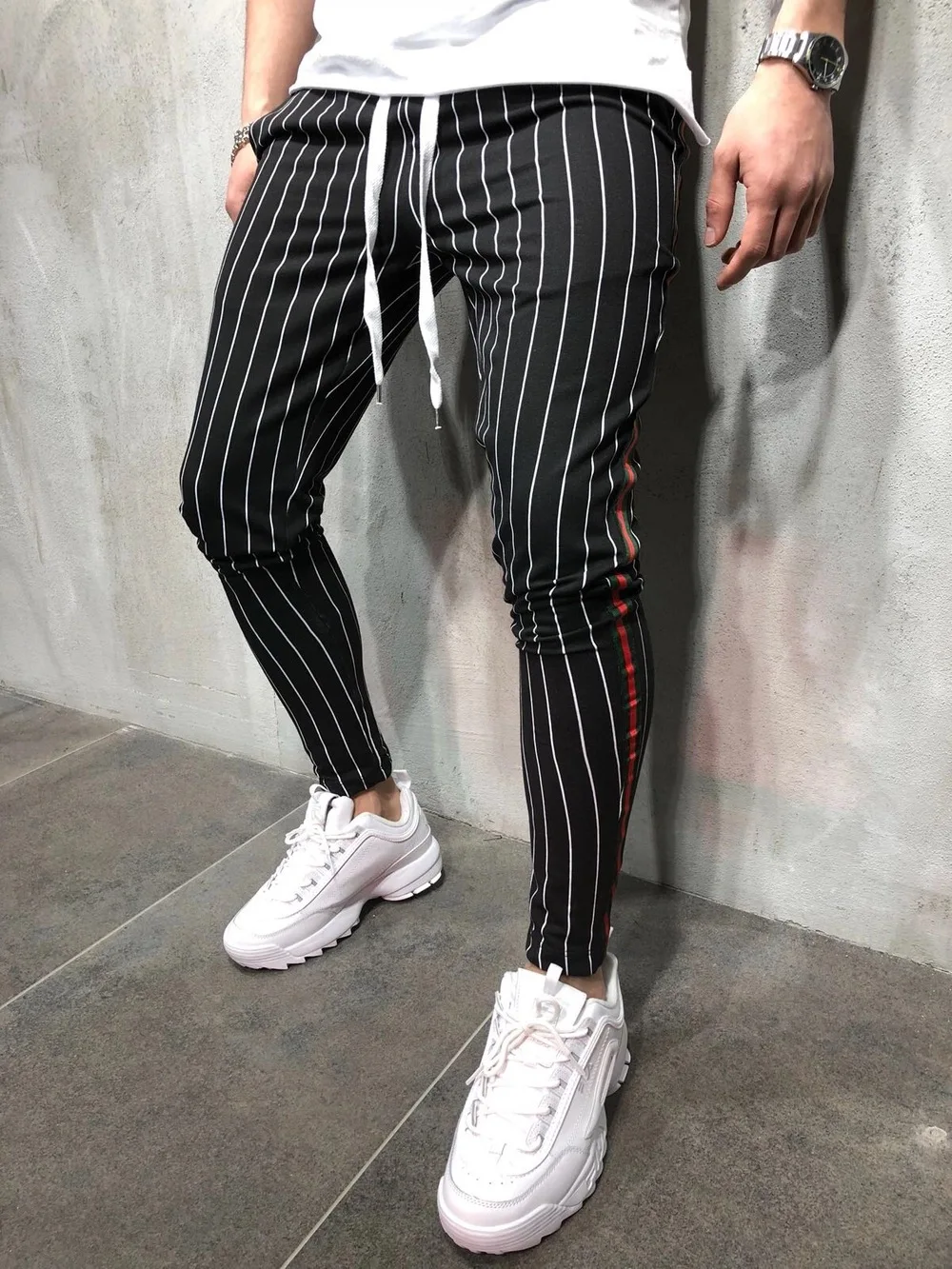 Harlan pants autumn new European and American style men's slim personality casual pants sports stripes design jogging trousers