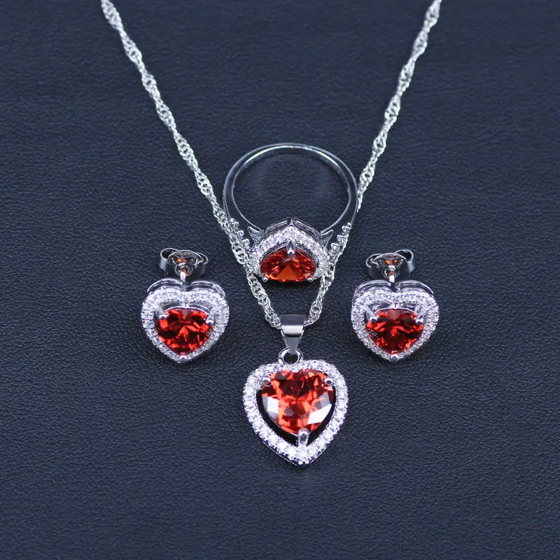 senhora coração vermelho criado garnet branco zircão