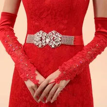 Красные перчатки без пальцев с цветами для девочек, подружки невесты, принцессы, женские Вечерние перчатки для танцев, выступлений