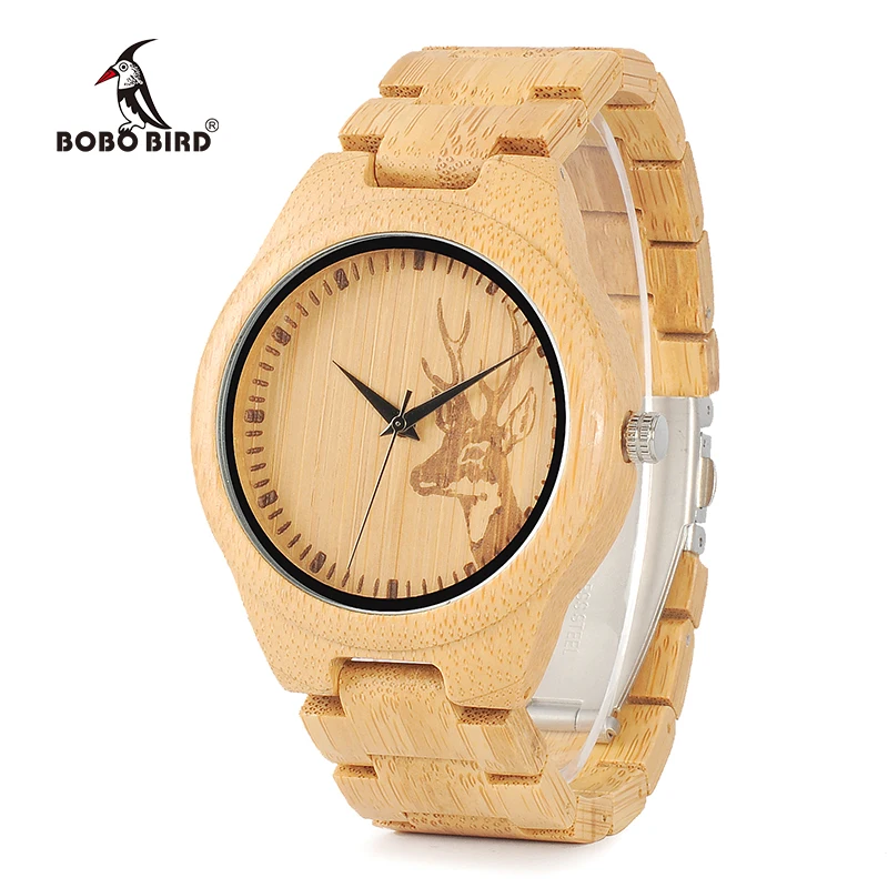 Beste BOBO VOGEL WD28 Volledige Bamboe Houten Horloge voor Mannen Hot Elanden Herten Hoofd Verhaal Designer Merk Quartz Horloges in geschenkdoos