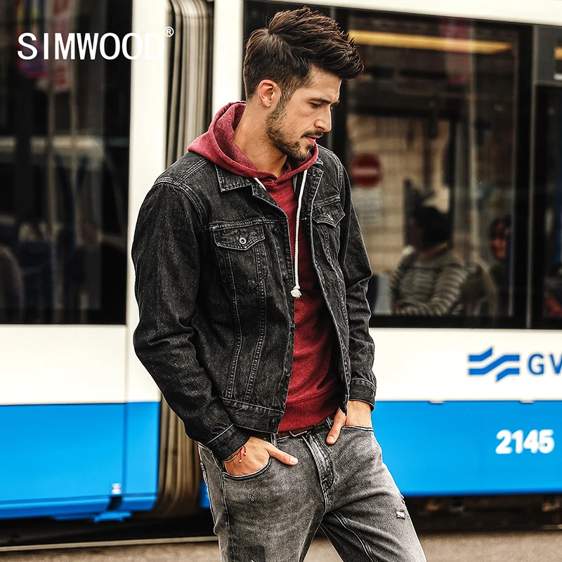 SIMWOOD Новый осень зима джинсовая куртка Для мужчин модные Повседневное уличная