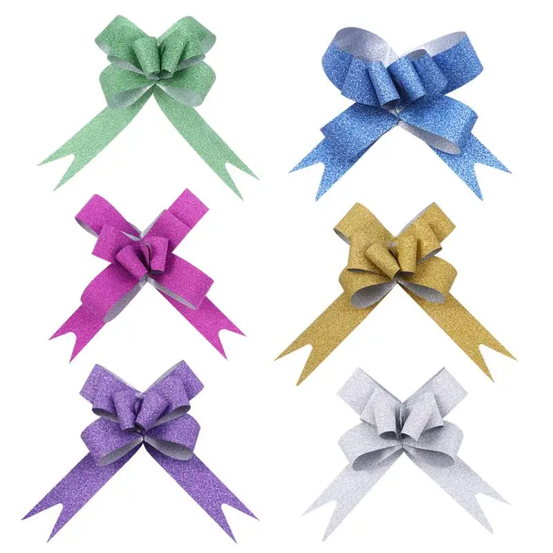 

100pcs 18mm Glitter Pull Bows Gift Knot Ribbons String Bows For Gift Wrapping Flower Basket Wedding Car Decoration