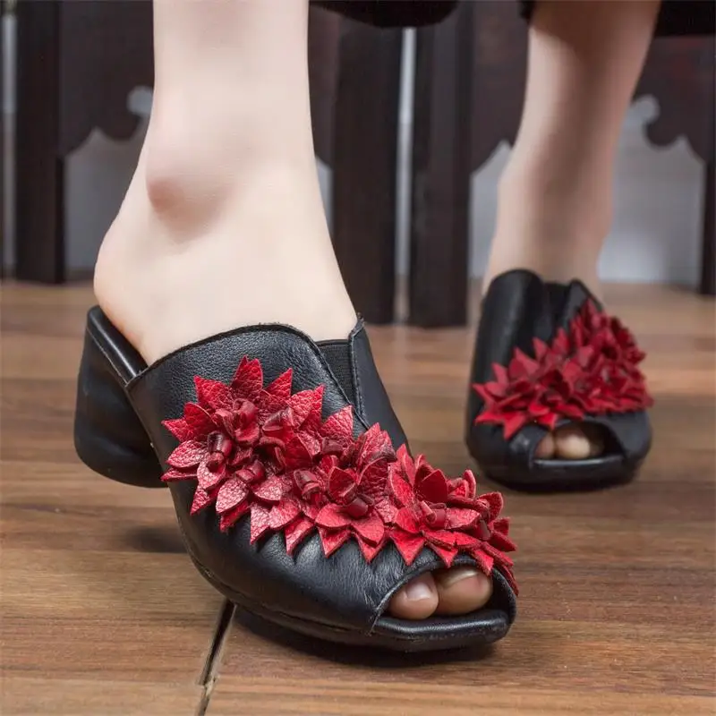 ZHUZHIXIU-Free shipping,2018 summer new national style genuine leather women's slippers,flower and middle heel slippers,3colors ZHUZHIXIU-Free shipping,2018 summer new national style genuine leather women's slippers,flower and middle heel slippers,3colors