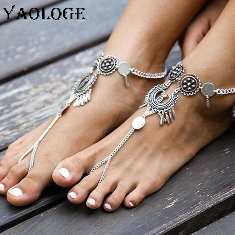 

YAOLOGE Hot Sale Ethnic Multi-layer Metal Chain Foot Decoration Fashion Coin Beach Anklet Retro Bohemian Style For Women Jewelry