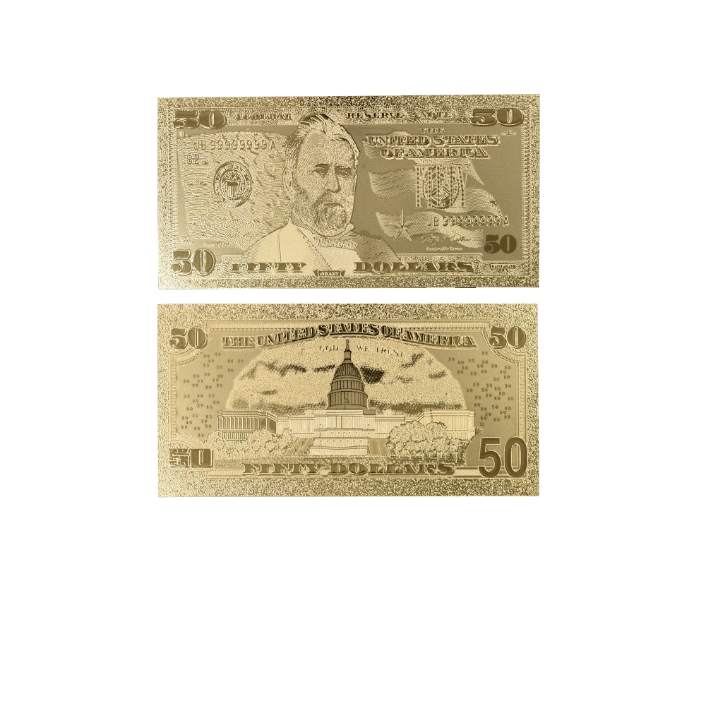 Новинка 2019 банкнота в долларах США 50 Золотая с 99 9 золотой фольгой для сувенира 10