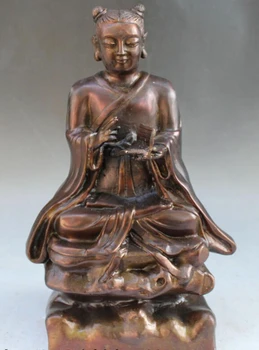 

bi001415 12" Chinese Feng Shui Red Bronze Seat Boy TongZi Children Girl See Book Statue