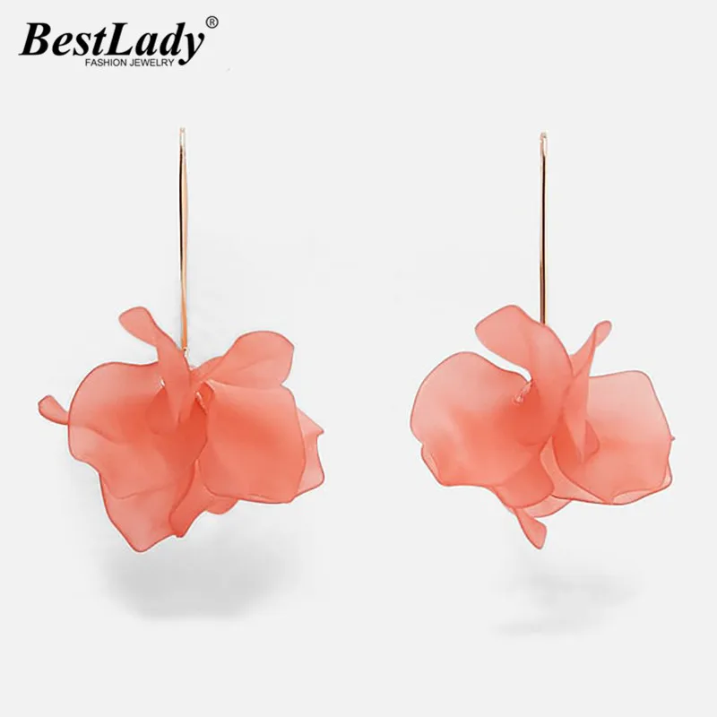 

Best lady New Resin Pink Flowers Za Earrings for Women Girls Brand Design Cute Spring Wedding Party Drop Dangle Earrings Bijoux