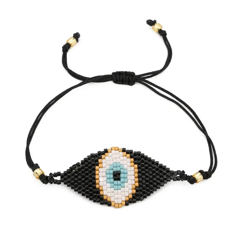 

Handmade Black Evil Eye Seed Beads Bracelets Set Loom Woven Friendship Jewelry