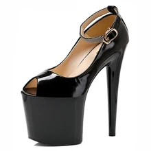 black 8 inch ultra high heels peep toe shoes platform heels women fashion patent leather dress shoes sexy shoes