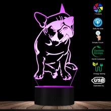 3D светодиодный ночник в виде французского бульдога, щенка, собаки, с солнцезащитными очками, декоративный светильник, домашний декор, меняющий цвет, настольный визуальный светильник