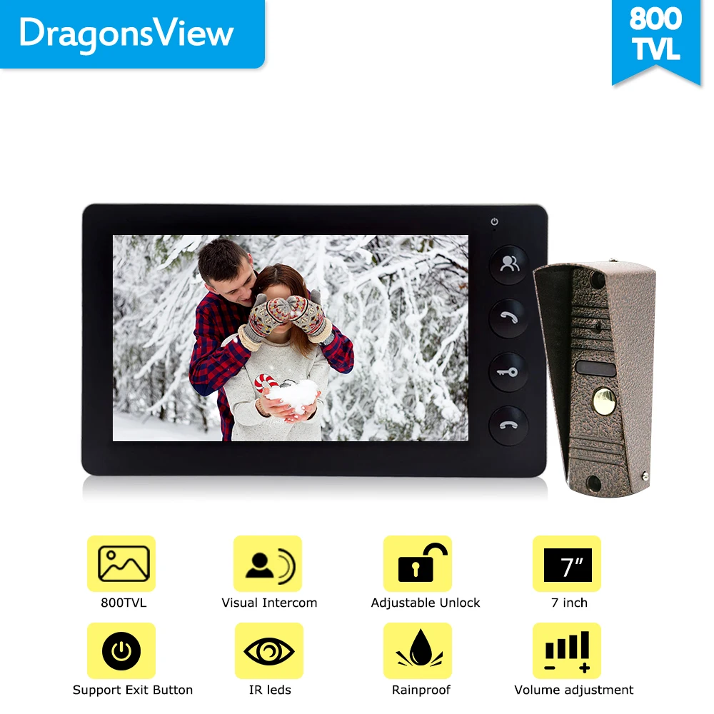 Dragonsview 7 pulgadas Video de la puerta del sistema de intercomunicación teléfono Blanco/negro de Video de la puerta de entrada Panel intercomunicadores para casa privada llamada panel - 5