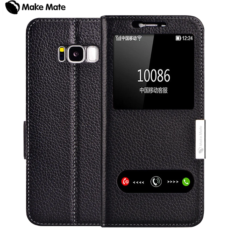 imágenes para Para samsung caso s8, lujo vista ventana genuino cubierta de cuero del caso del soporte para Samsung Galaxy S8 imágenes para Para samsung caso s8, lujo vista ventana genuino cubierta de cuero del caso del soporte para Samsung Galaxy S8