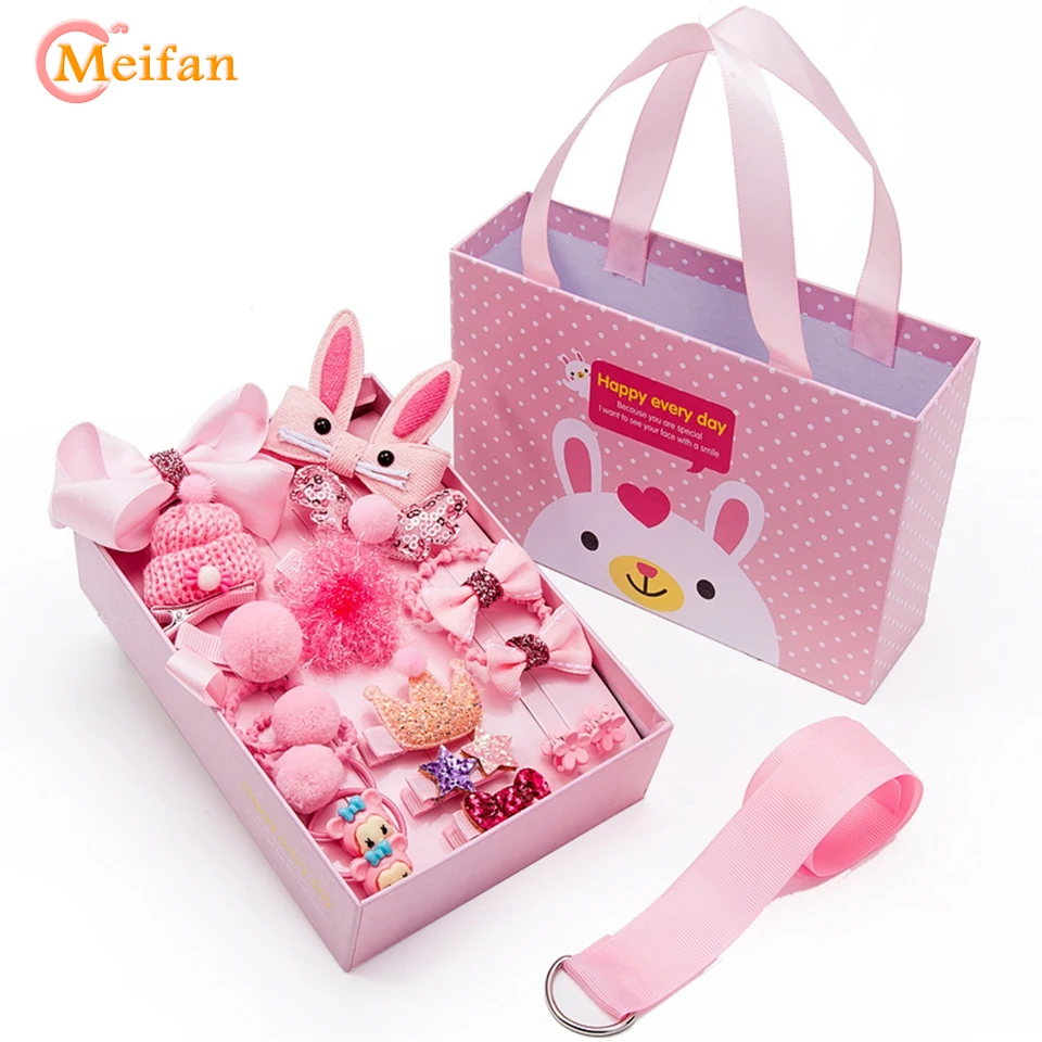 

MEIFAN Kid New Hair Clip Headwear Set Lovely BB Clips Bowknot Hairpin Children Gift with Box Baby Hair Rope Hair Accessories